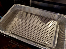 Large Elevated Wolf Tray by 270 SMOKERS, shown in disposable pan. Perfect for smoking brisket!